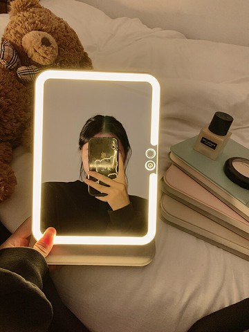 led化妝鏡帶燈家用臺式桌面折疊梳妝補光小鏡子便攜隨身學生宿舍