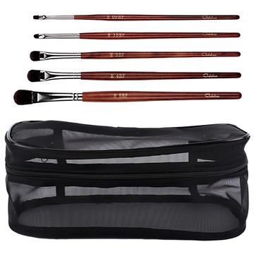 Galatea 葛拉蒂 紅木系列魅影眼唇刷具組 5入 化纖毛刷毛 紅木柄  1組