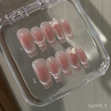 🎀可可精選🎀新款腮紅法式貓眼珍珠極光蝴蝶手工穿戴美甲可拆卸純純慾風手工穿戴甲百搭美甲貼片顯白美甲片 OWIU