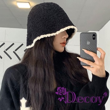 【Decoy】秋冬時尚 顯臉小撞色保暖針織女款漁夫帽/黑色