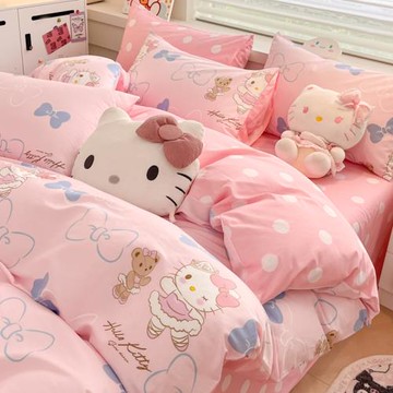 hellokitty凱蒂貓兒童100純棉四件套可愛女孩公主床單床笠三件套