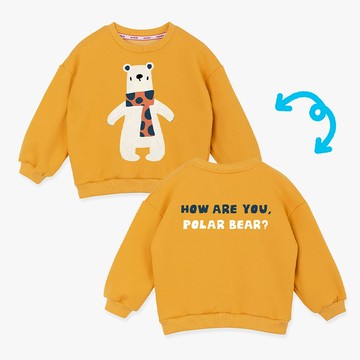 韓國 OZKIZ - 圍巾熊熊內磨毛長袖大學T-芥黃