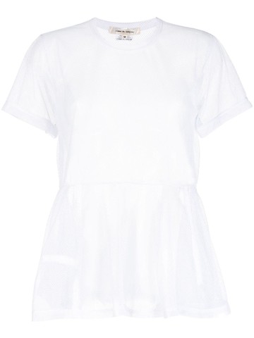Comme Des Garçons - ruffle-hem mesh T-shirt - women - Polyester - XS - White