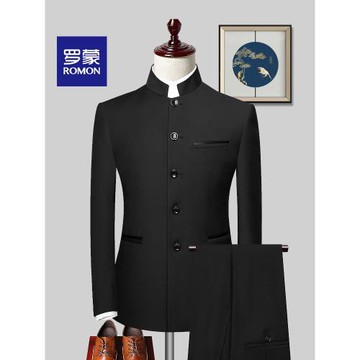 羅蒙中山裝套裝男士正裝中華立領西服新中式結婚新郎中國風高端