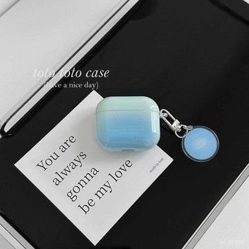 ✨限時特惠✨ins小衆高級感藍色暈染英文Airpodspro2耳機殻掛件適用airpods3代