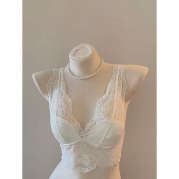 法式蕾絲內衣性感無鋼圈白色內搭疊穿吊帶背心文胸罩套裝龍心同款