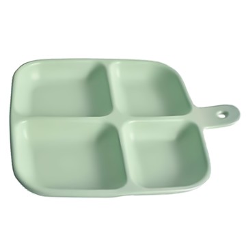 Homely Zakka 北歐單柄陶瓷四格分隔餐盤 奶油綠  1個
