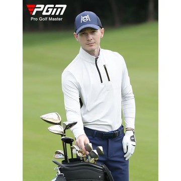 新款高爾夫服裝男士春秋長袖t恤柔軟親膚 半拉鏈立領時尚運動上衣