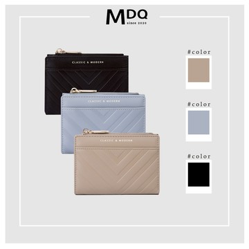 MDQ (訂單金額滿520送錢包) 線條壓花皮革短夾 女 皮夾 零錢包 薄短夾 女生錢包 中短夾 91N028