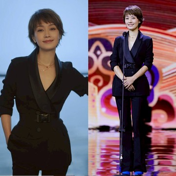 明星馬伊利同款秋冬黑色韓版西裝套裝女職業青果領西服外套兩件套