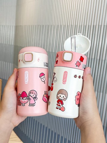 少女心兒童保溫杯卡通可愛學生304不銹鋼直飲喝水彈跳蓋茶杯男女