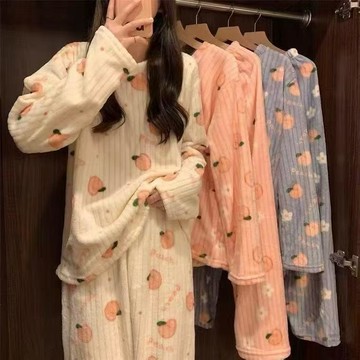 【可可裡】現貨❣️睡衣女 珊瑚絨睡衣 大碼寬鬆 可愛甜美 保暖加厚 韓版ins 長袖長褲 家居服套裝