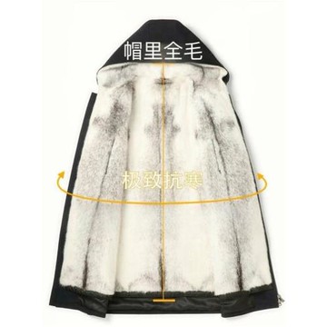毛毛袖十字貂內膽中長款派克服加厚御寒水貂保暖皮大衣男環保皮草