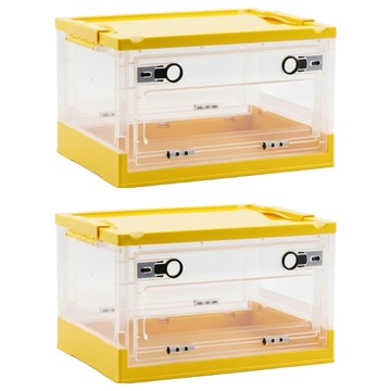 3開門折疊收納箱 條紋透明 獨立包裝 33.5x11x43.5cm  黃色  大  2個