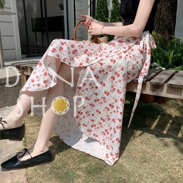 【隔日到】一片式長裙 DANA 波西米亞小紅茶花度假風沙灘裙防曬一步包臀裙半身裙