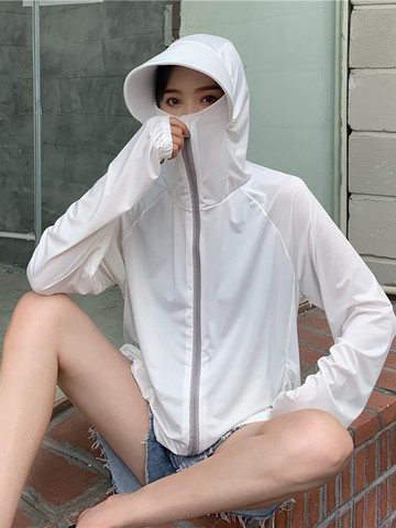 防曬衣夏季新款潮設計感連帽冰絲透氣薄款長袖小開衫外套女裝