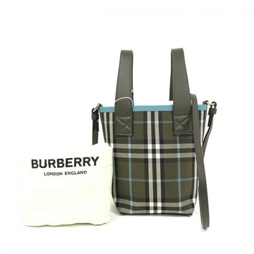 burberry 棕色格紋帆布手提包