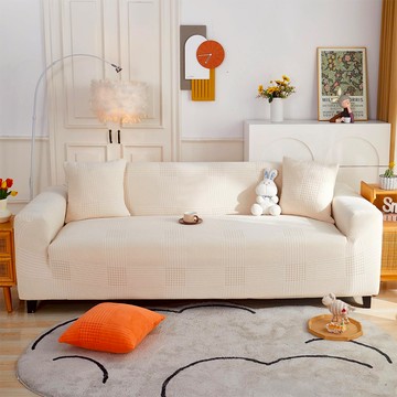 【好物良品】《三人座輕奢格紋系列》立體提花彈力沙發罩180~220cm｜6色任選 贈抱枕套x1卡其色 三人座