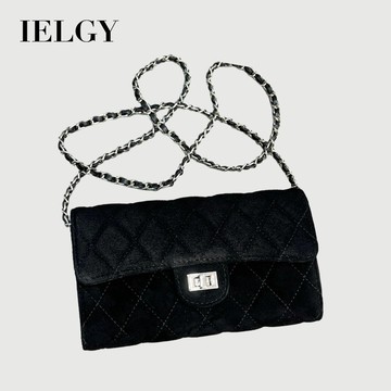 IELGY 女士斜背包 秋冬復古百搭小方包 菱格鏈條