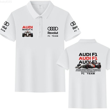 奥迪F1车队Audi Revolut方程式赛车服冰丝棉POLO衫男 韓系修身顯瘦條紋 POLO衫 輕熟風穿搭必備百搭上衣