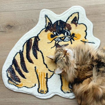 查爾斯棕黃-廢臉貓-仿羊絨地毯50x50cm(共兩款)