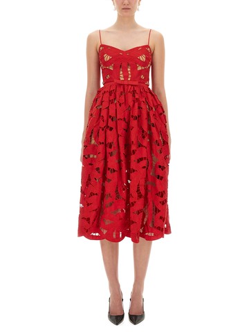 self-portrait embroidered midi dress with bow