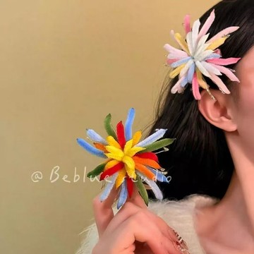 隔日💥彩色煙花~新年扭扭棒煙花髮夾女2025新款爆款頭飾女過年髮卡髮飾