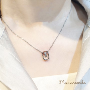 【焦糖小姐 Ms caramelo】925純銀鍍K白 鋯石項鍊 鏤空橢圓項鍊