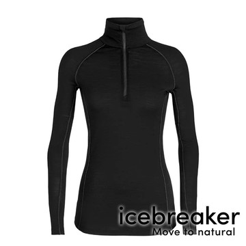 【icebreaker】ZONE女羊毛網眼透氣半開襟長袖上衣BF150『黑』戶外 運動 柔軟 舒適 羊毛 吸濕 排汗 抑味 控溫 104332