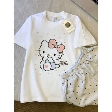 ✨臺灣出貨✨品牌外貿剪標尾單專櫃撤回~卡通可愛kitty貓印花男女純棉短袖T恤