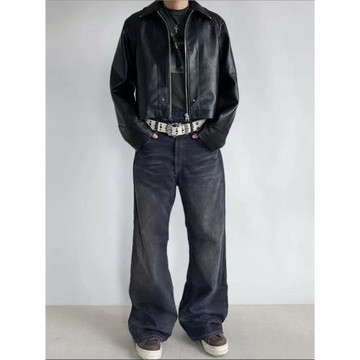 原標AC泥染臟洗做舊貓須牛仔褲男女款春夏復古水洗直筒寬松長褲潮