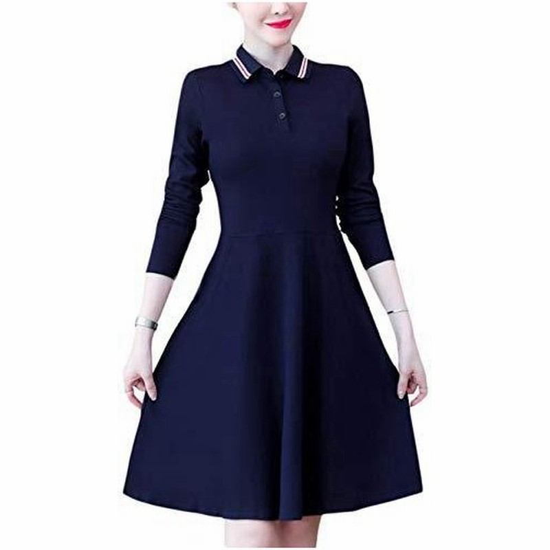 Shuming ポロワンピース レディース ポロシャツ ワンピース 長袖 襟付き おしゃれ フレアワンピース 膝丈 体型カ 通販 Lineポイント最大0 5 Get Lineショッピング