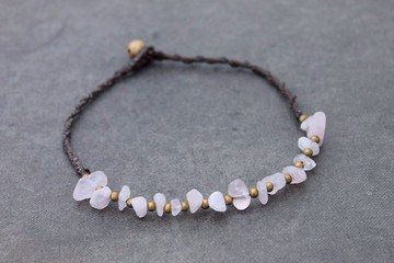 玫瑰石英粉紅色石頭編織腳鍊可愛可愛棉編織腳鍊