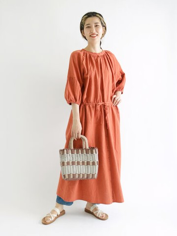 棉麻混紡泡泡袖開襟連身洋裝(FL22L0H0580) - Samansa Mos2