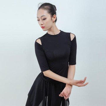 拉丁舞服裝女成人新款長袖上衣舞蹈練功服黑色古典舞形體訓練服裝