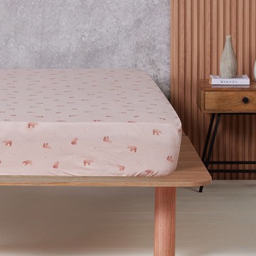 純棉馬來貘印花床包-香檳粉