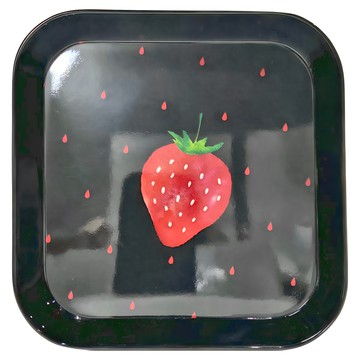 SHIMOYAMA 草莓印花風方形仿瓷餐碟/點心盤  黑  15 x 15 x 2.3cm  1個