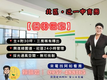 阿如主附30坪稀有釋出【儒林世家】綠園道三房｜台中市北區育興街
