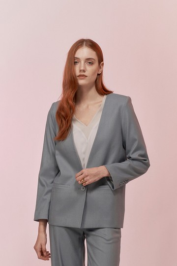 藍灰色 V領西裝外套