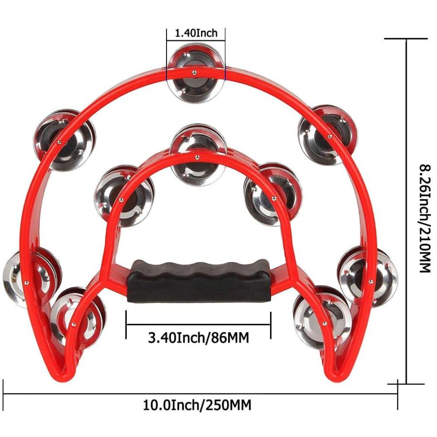 Pack 10  Double Row Tambourine, Half Moon Musical Tambourine 20 Metal Jin