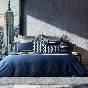 KL｜紐約時代 海軍藍+錫灰 義大利進口棉簡約寢飾 四件組