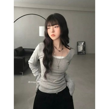 𝙃𝐞𝐲𝐦𝐚𝐧𝐲｜超美灰色🩶衣櫃必備款.ᐟ.ᐟ基本款大圓領長袖上衣 大圓領上衣 長袖上衣 基礎款上衣 韓系上衣