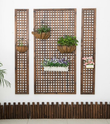 【萌妮】新款 網格掛墻花架 壁掛花架碳化防腐木圍欄爬藤花架墻面