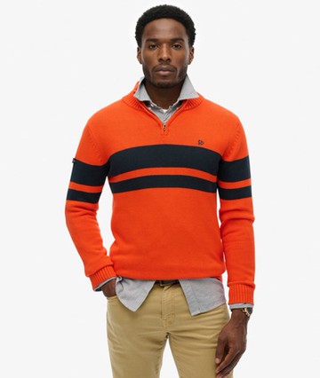Superdry Men's Cotton Stripe Half Zip Knit Orange Size: XL