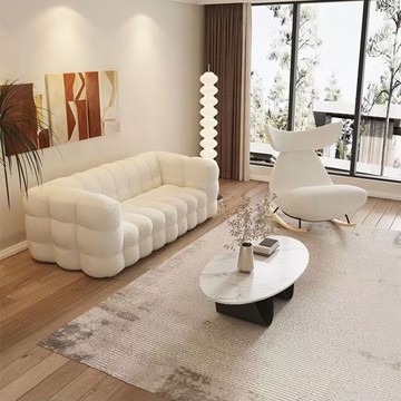 【含稅/免運】 法式奶油風棉花糖輕奢復古羊羔絨實木布藝客廳小戶型懶人沙發