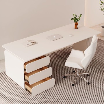 奶油風巖板辦公桌高級家用白色書桌美容院醫美寫字臺老板電腦桌子297SFY 快速寄出