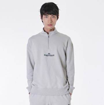 KAPPA 24 男女適穿 鏡像Logo復古半拉鏈中領長袖上衣  復古運動時尚寬鬆版型/  341T3UW