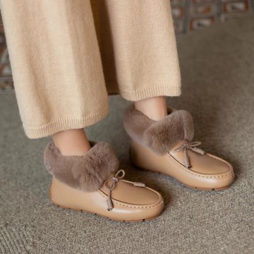 厚底內增高防滑雪地靴豆豆鞋女冬加絨2024年新款短筒加厚保暖棉鞋