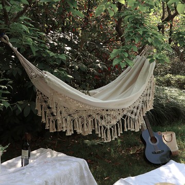 Fantasy Garden夢花園田園風流蘇純色吊床戶外防側翻單雙人秋千