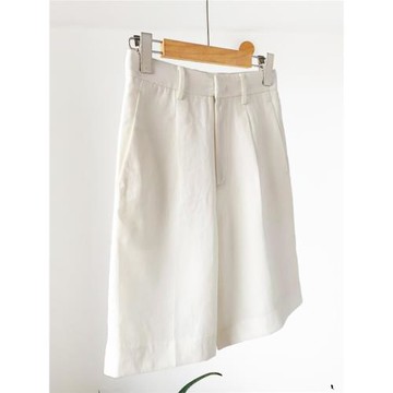 輕薄亞麻白色直筒西裝五分褲女25夏裝新款高腰休閑通勤百慕大短褲
